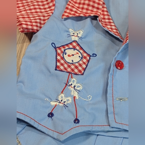 Vintage Newborn Mouse & Clock Gingham Top and Diaper Pants Cover Shorts - Picture 8 of 10